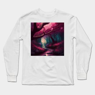 Cherry Blossom Forest with Gentle Stream Long Sleeve T-Shirt